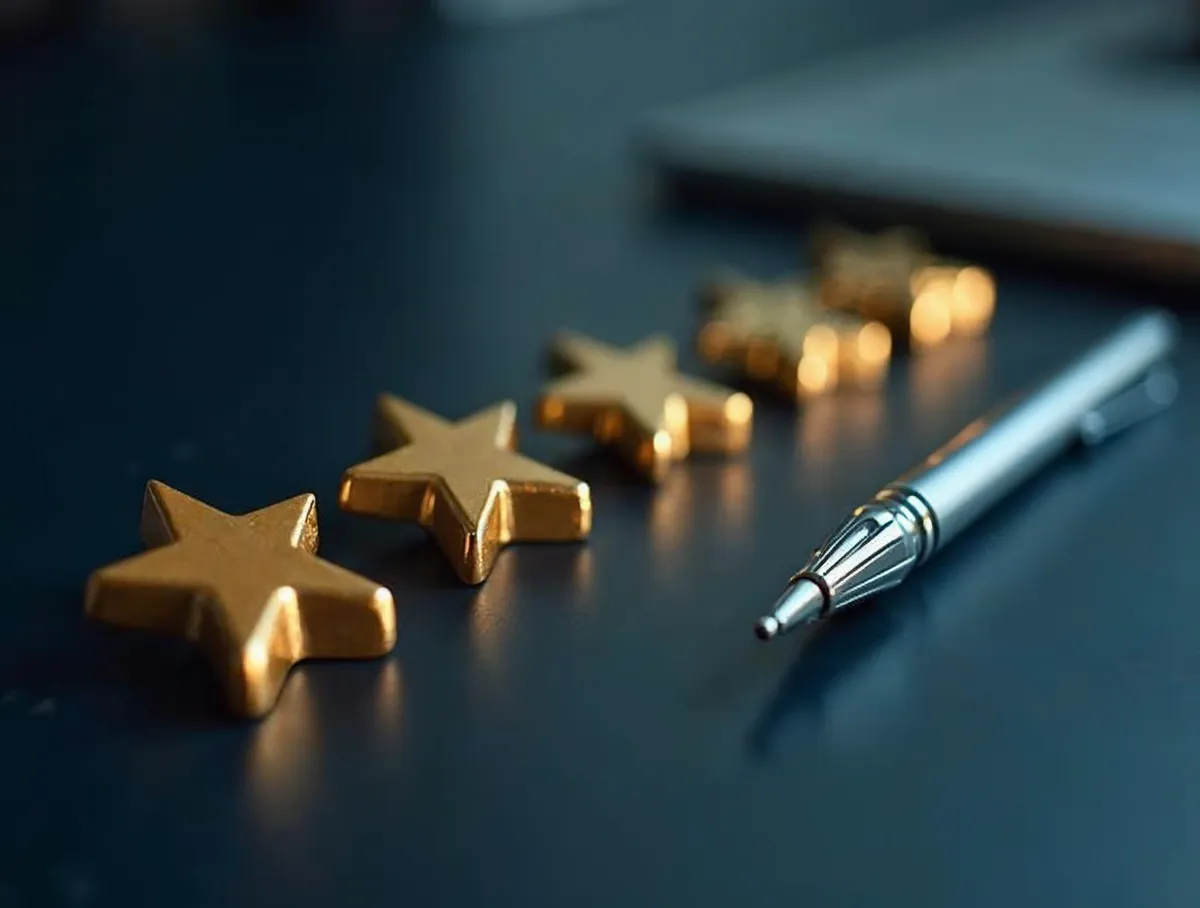 Cinco estrellas doradas y un bolígrafo: encuestas de calidad y satisfacción del cliente
