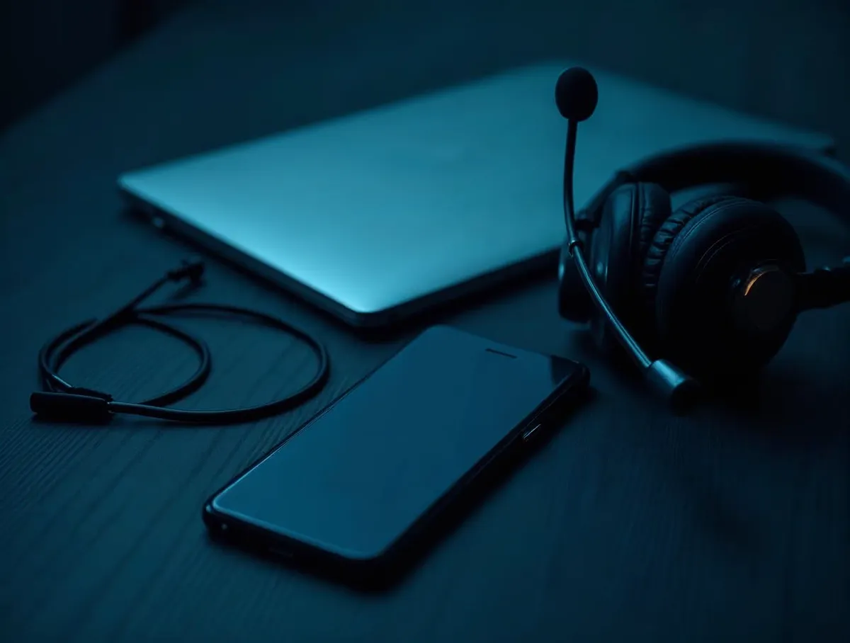 Portátil, smartphone y auriculares sobre una mesa: omnicanalidad en telemarketing