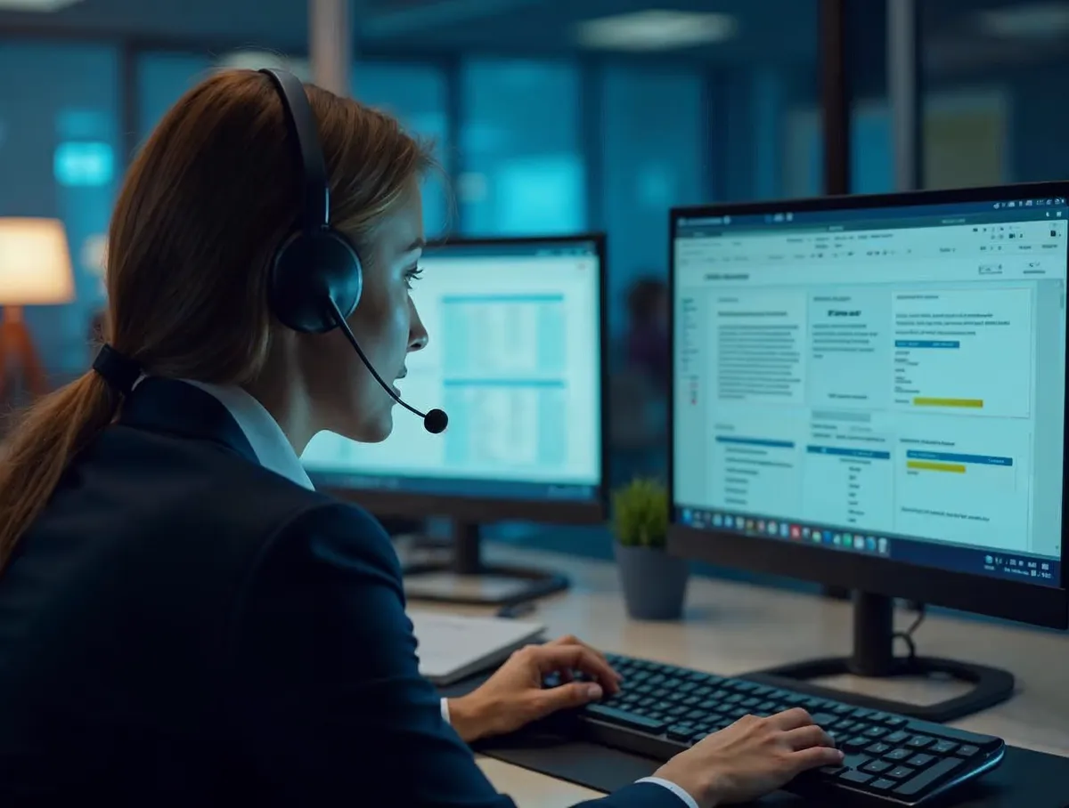 Comercial B2B consultando guión estructurado de prospección telefónica en pantalla
