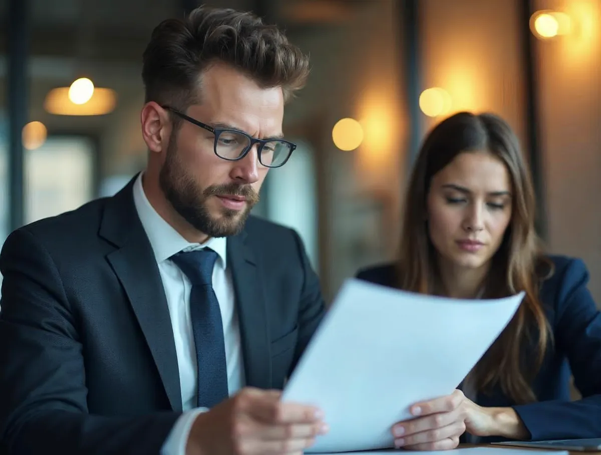 Ejecutivo evaluando propuesta de externalización de contact center con asesor profesional