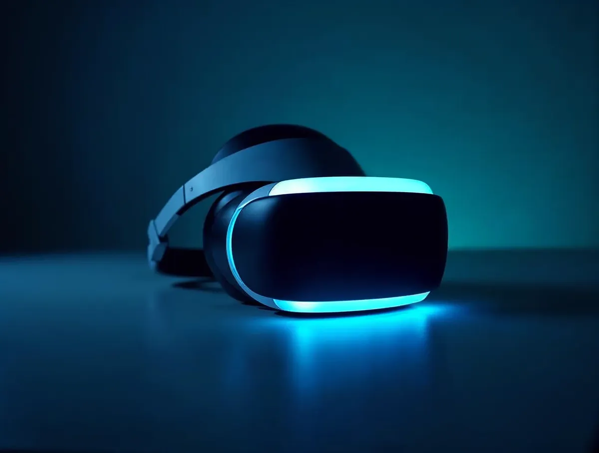 Gafas de realidad virtual iluminadas en azul: el futuro del telemarketing con RA y RV