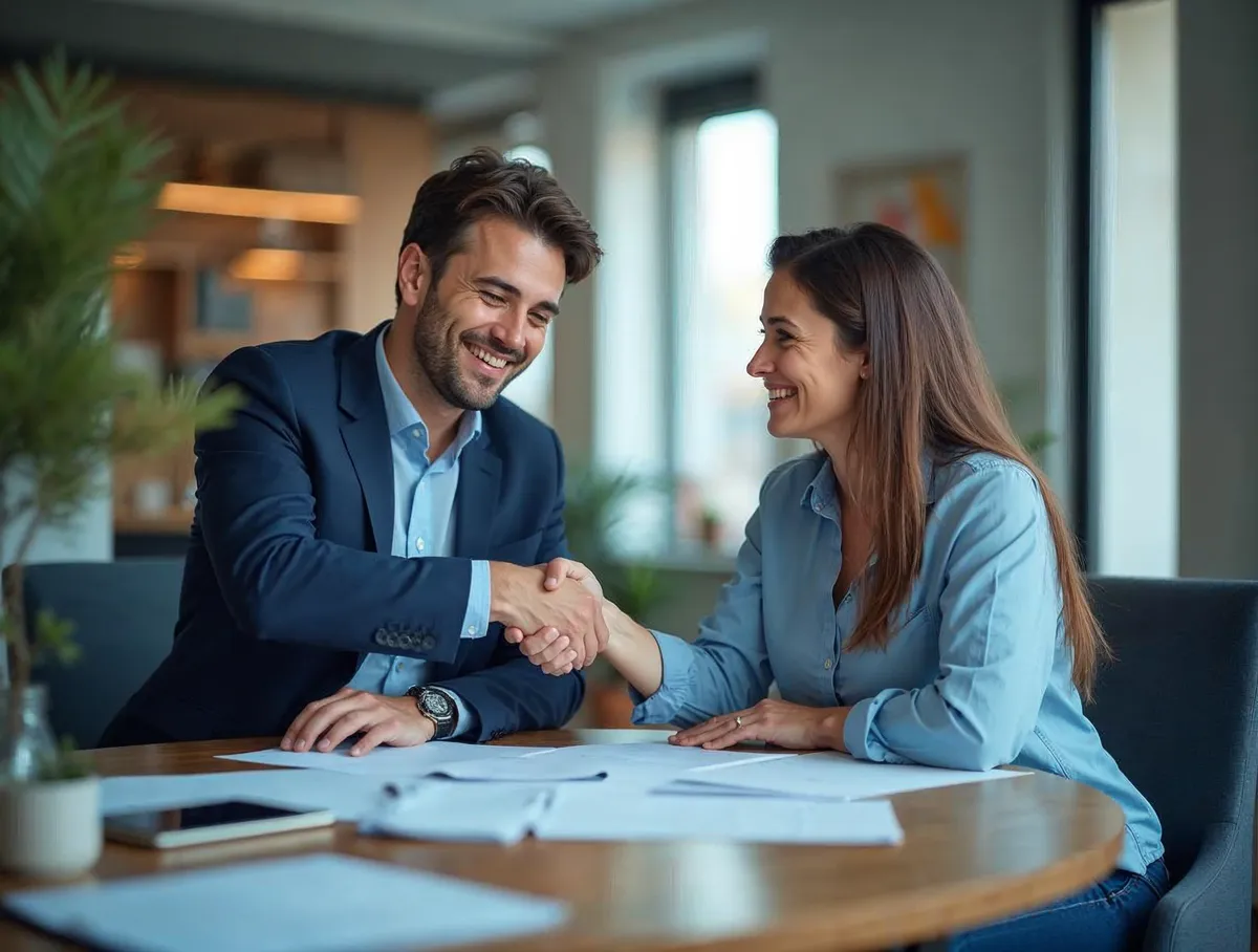 Profesionales cerrando acuerdo comercial B2B